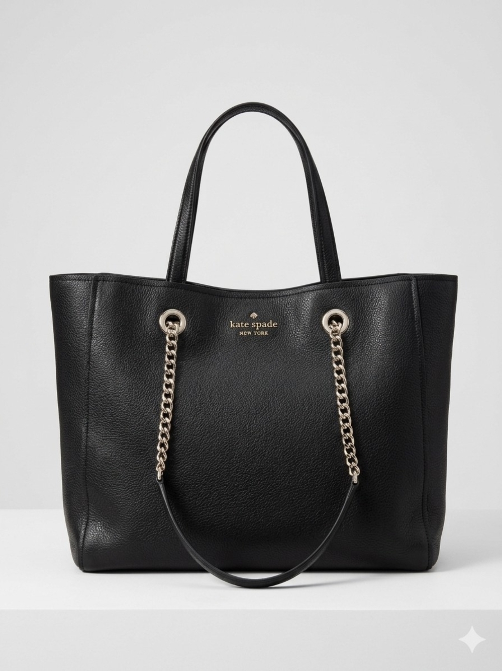 kate spade Black Leather Tote Bag with Chain Handles